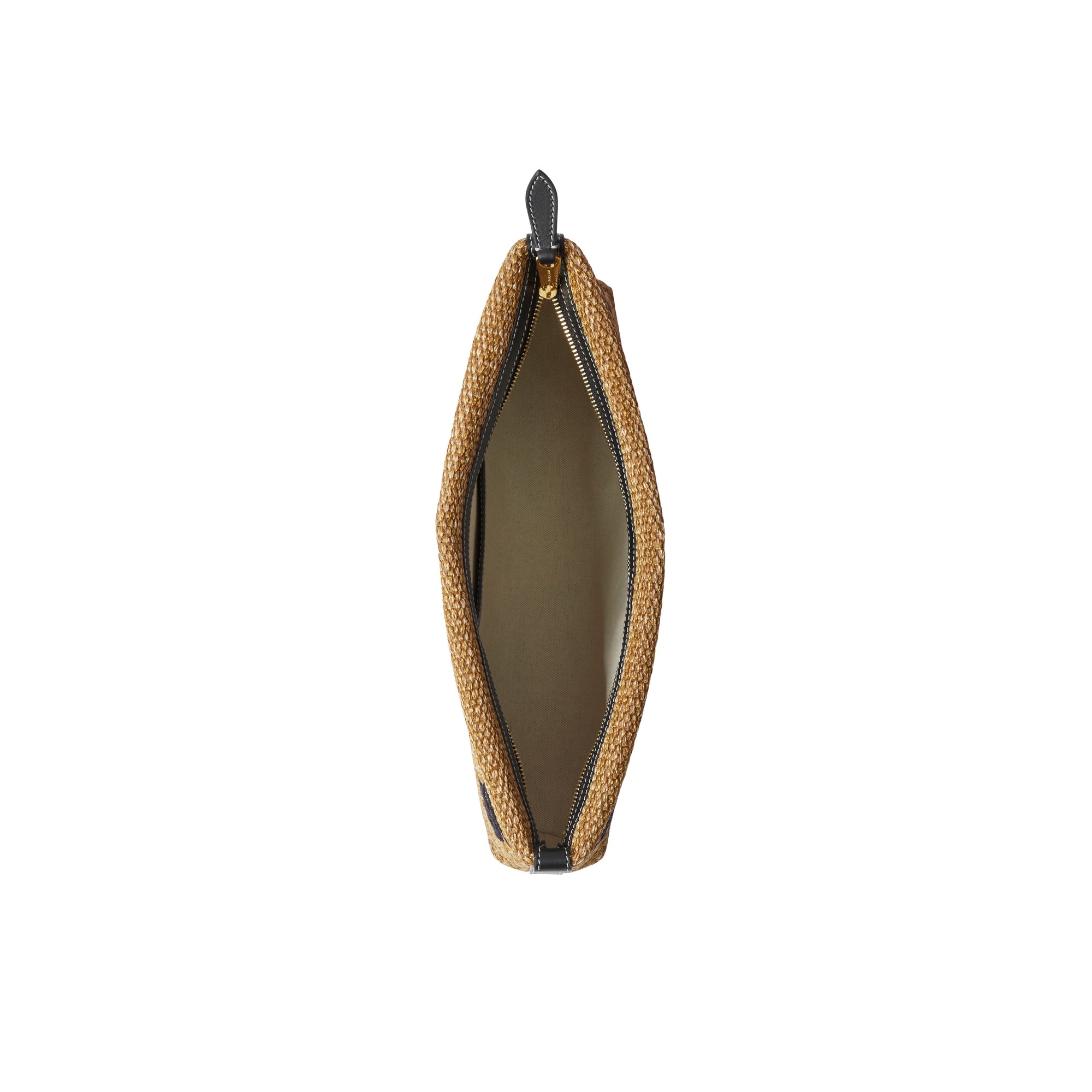 Pochette zippée effet raphia monogrammée - Natural & Black