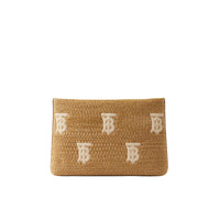 Pochette zippée effet raphia monogrammée - Natural & Beige