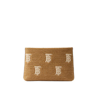 Pochette zippée effet raphia monogrammée - Natural & Beige