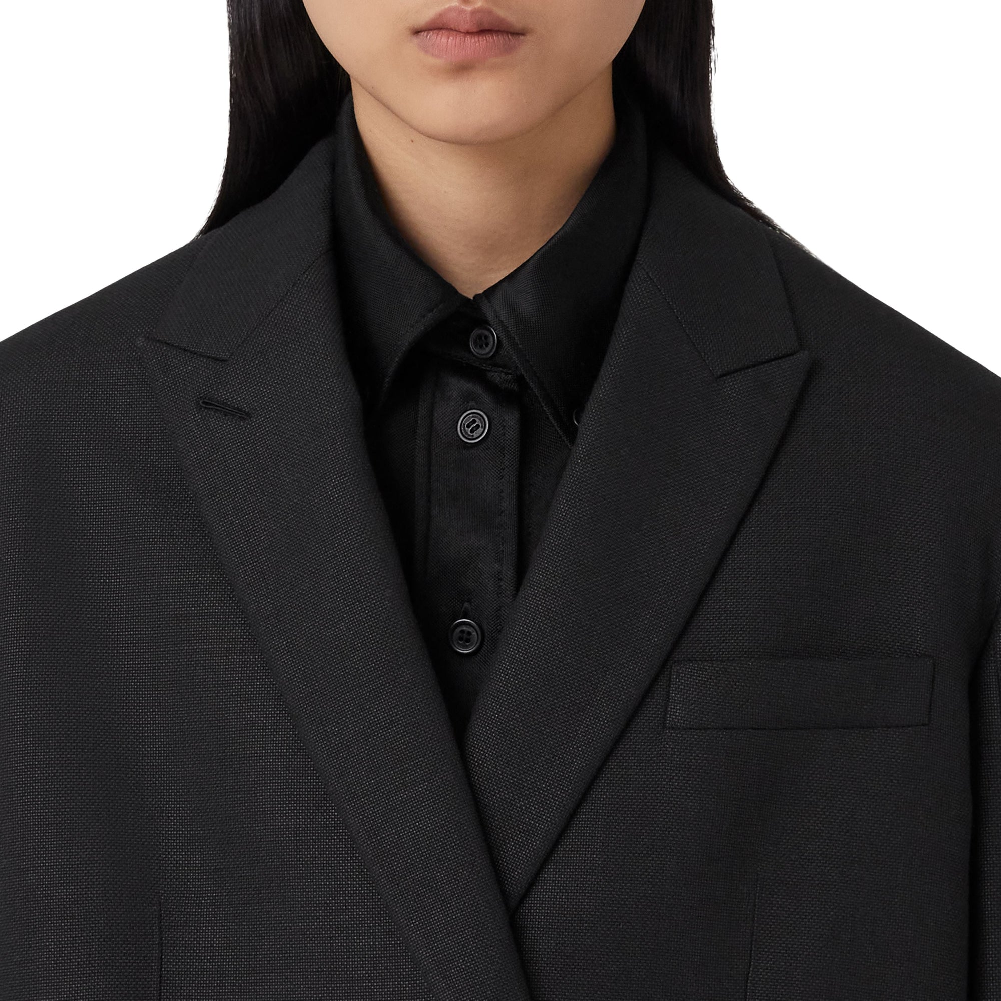 Veste tailleur en laine et ramie à chaîne - Black