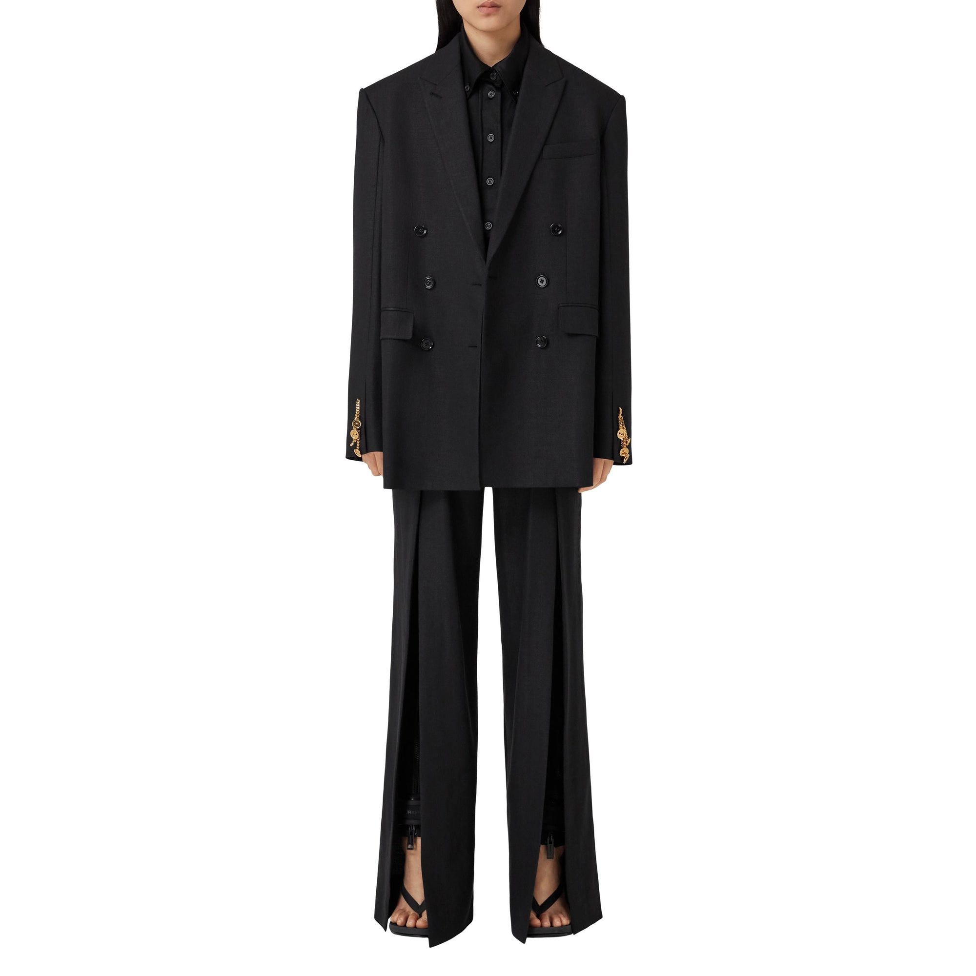 Veste tailleur en laine et ramie à chaîne - Black