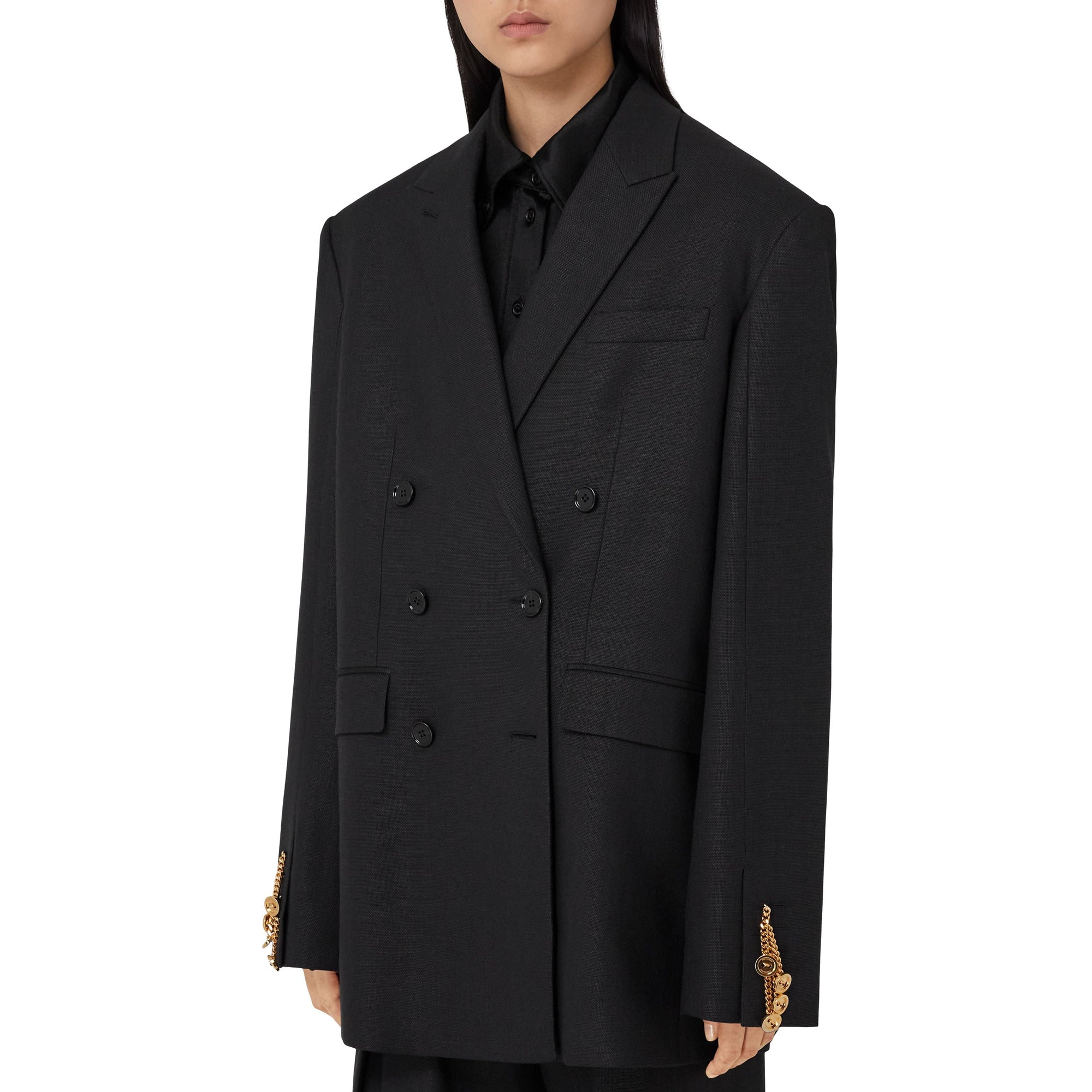 Veste tailleur en laine et ramie à chaîne - Black