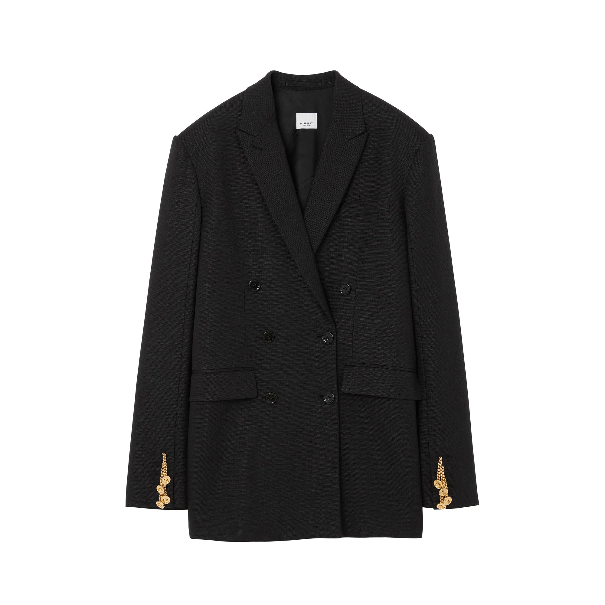Veste tailleur en laine et ramie à chaîne - Black