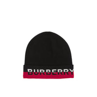 Bonnet en cachemire mélangé à logo jacquard - Black & Red