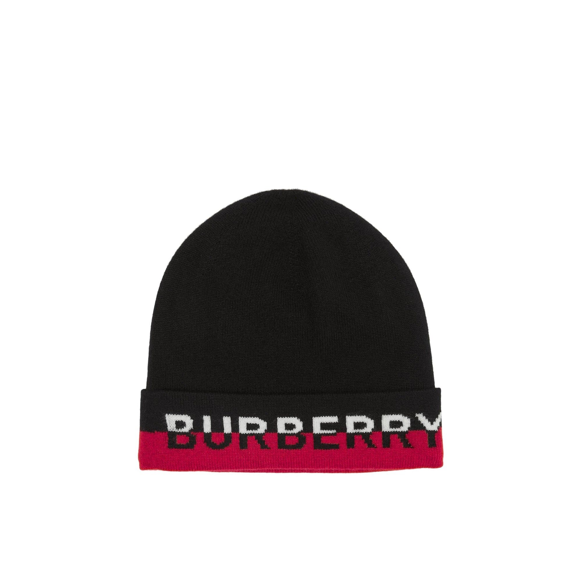 Bonnet en cachemire mélangé à logo jacquard - Black & Red