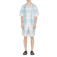 Chemise à manches courtes en soie à motif Check - Pale Sky Blue