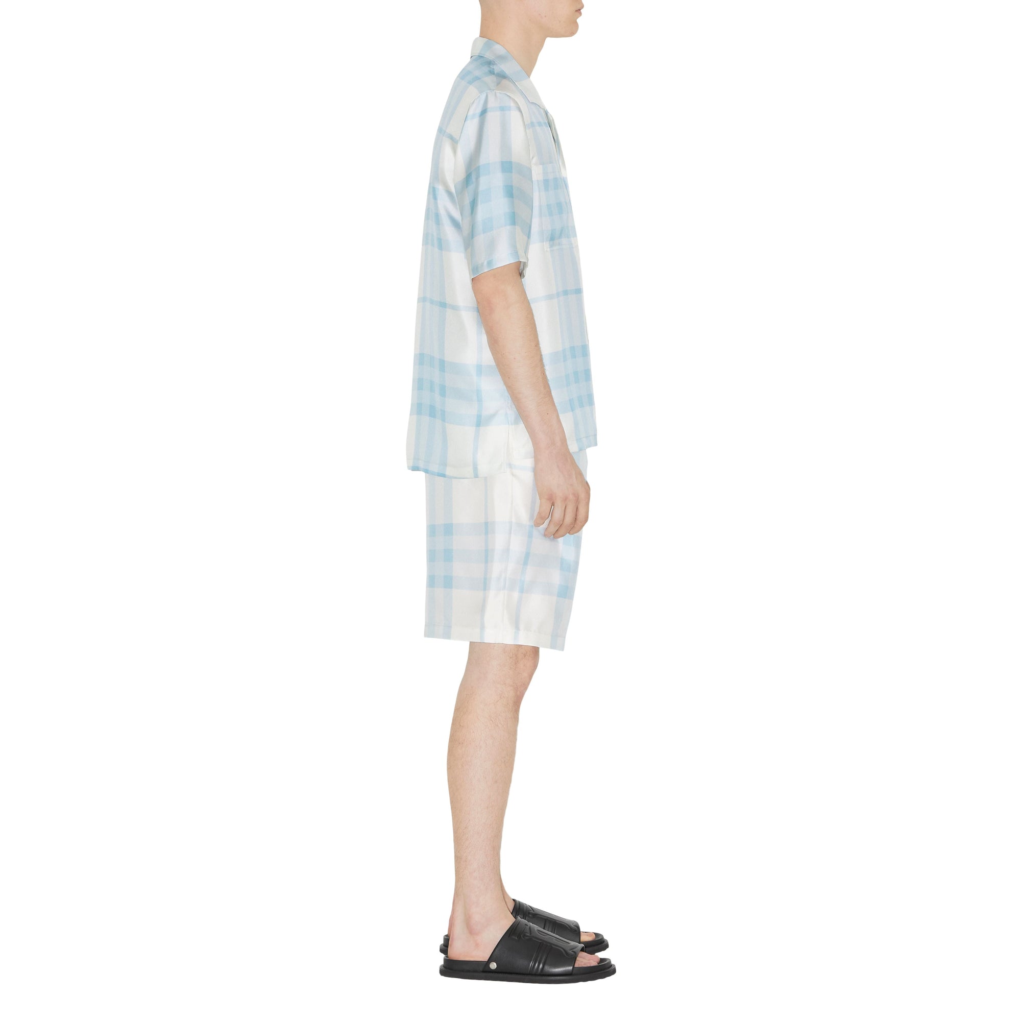Chemise à manches courtes en soie à motif Check - Pale Sky Blue
