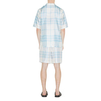 Chemise à manches courtes en soie à motif Check - Pale Sky Blue