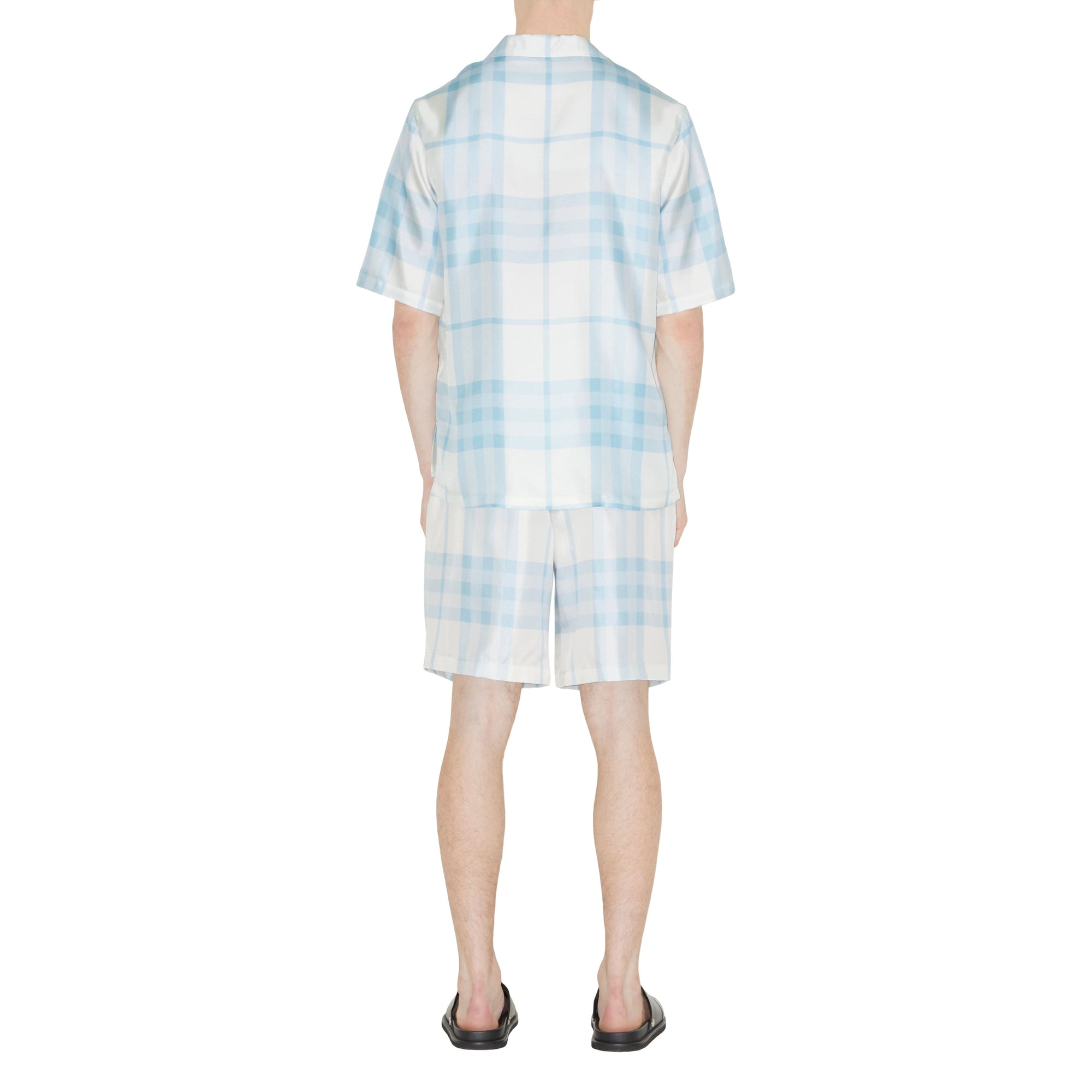 Chemise à manches courtes en soie à motif Check - Pale Sky Blue
