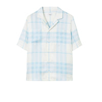 Chemise à manches courtes en soie à motif Check - Pale Sky Blue