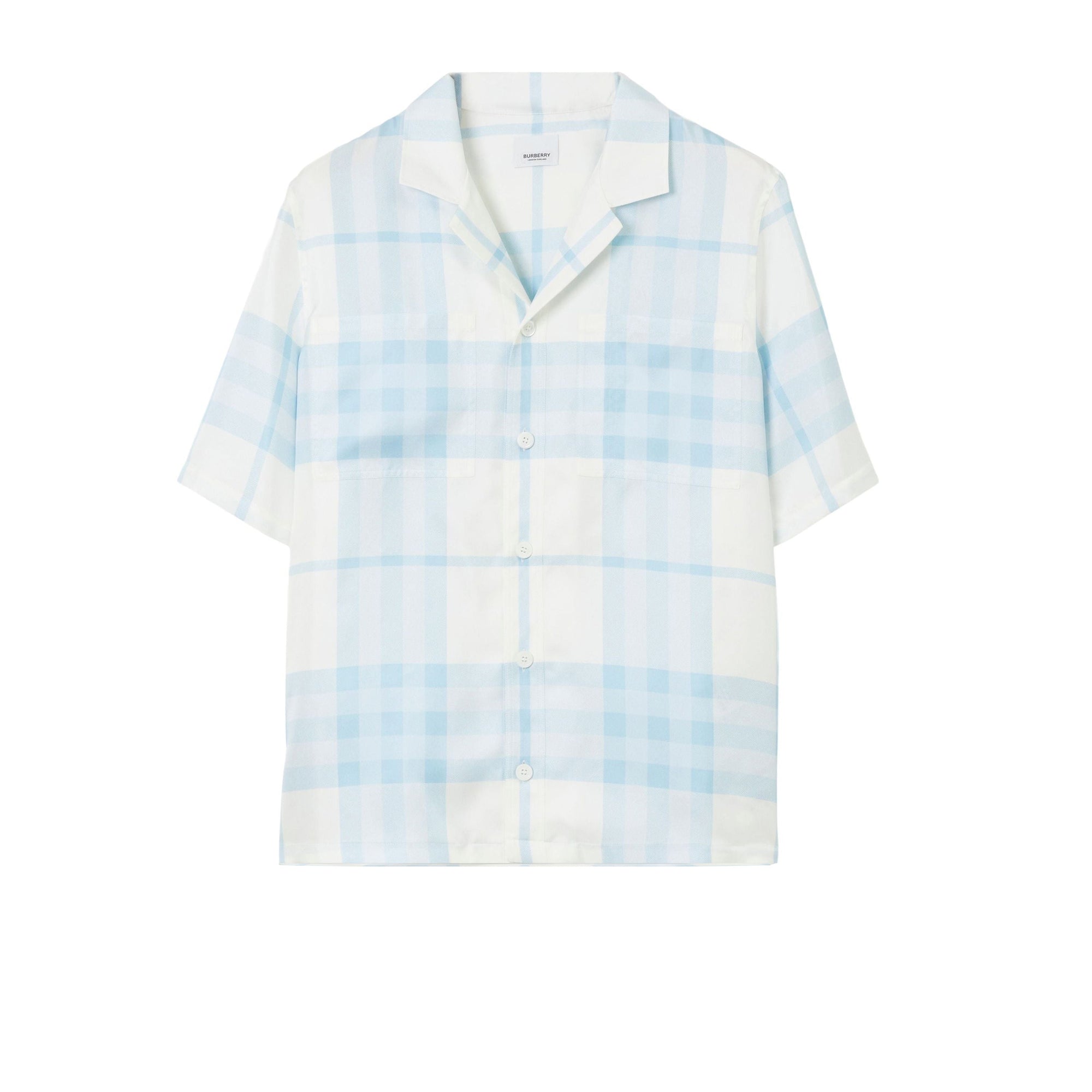 Chemise à manches courtes en soie à motif Check - Pale Sky Blue