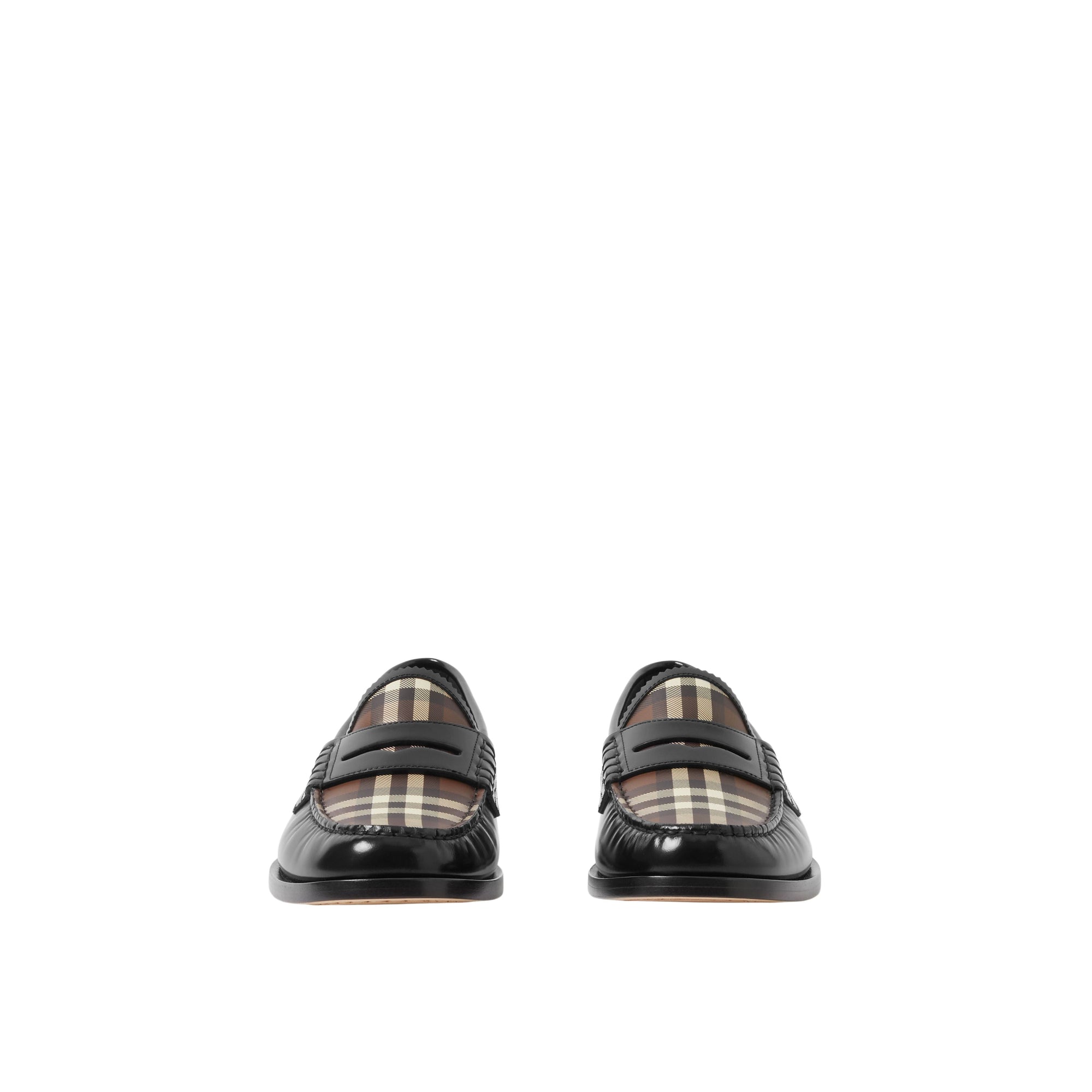Mocassins Penny en cuir et à motif check - Black