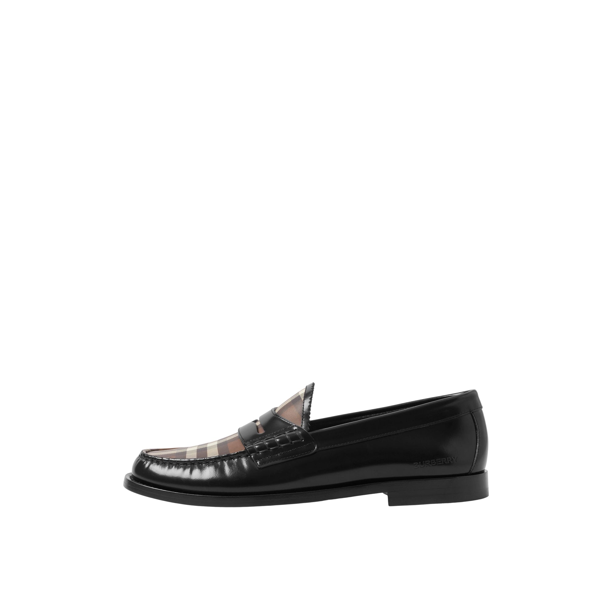 Mocassins Penny en cuir et à motif check - Black