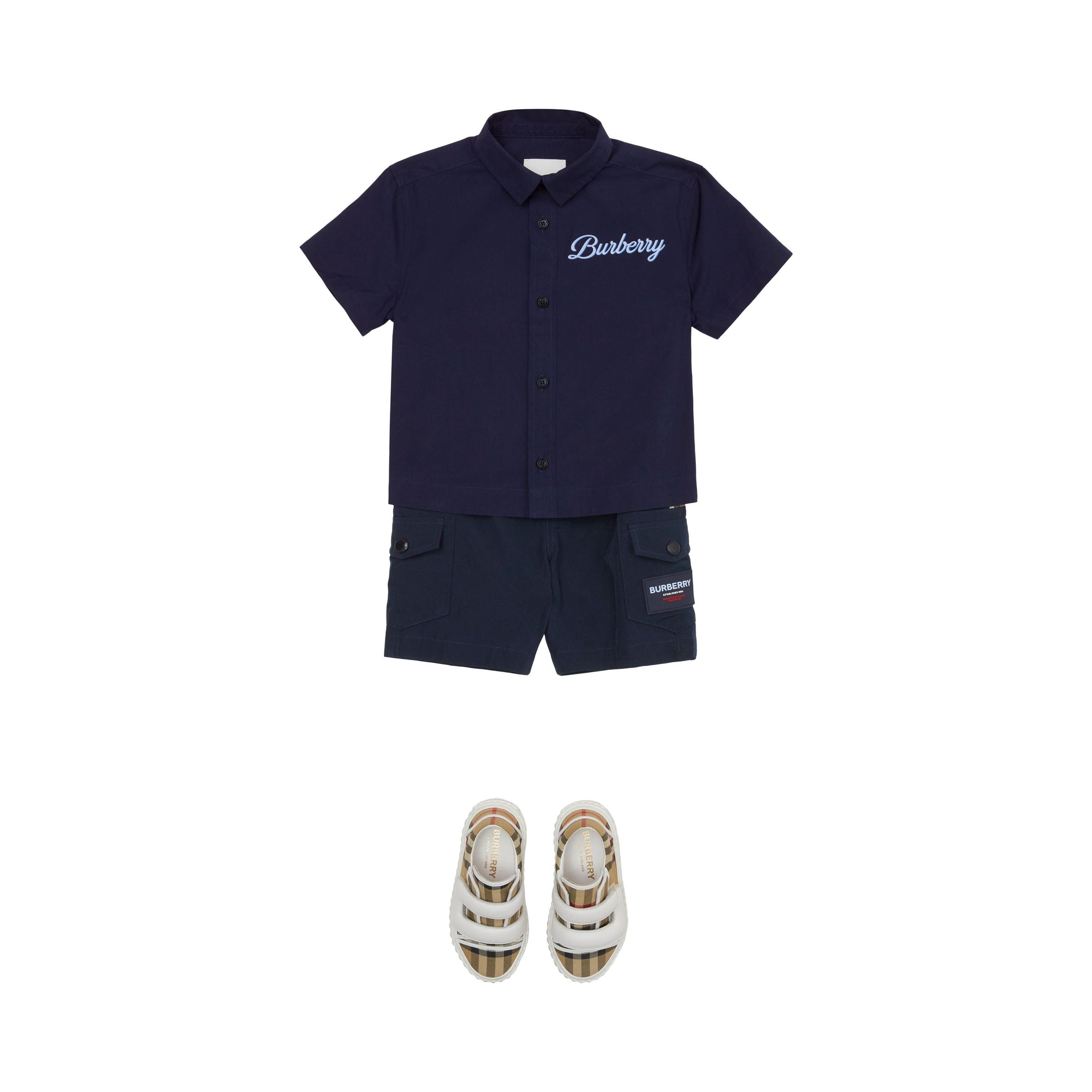Chemise en coton stretch à logo manuscrit - Deep Charcoal Blue