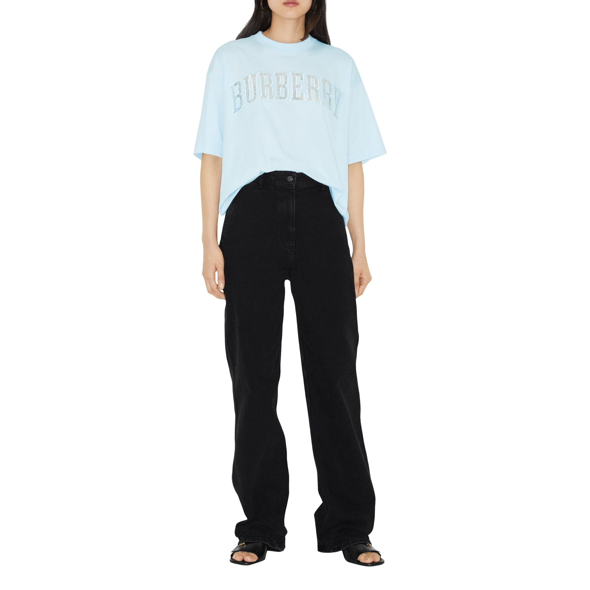 T-shirt oversize en coton à logo en dentelle - Glacier Blue