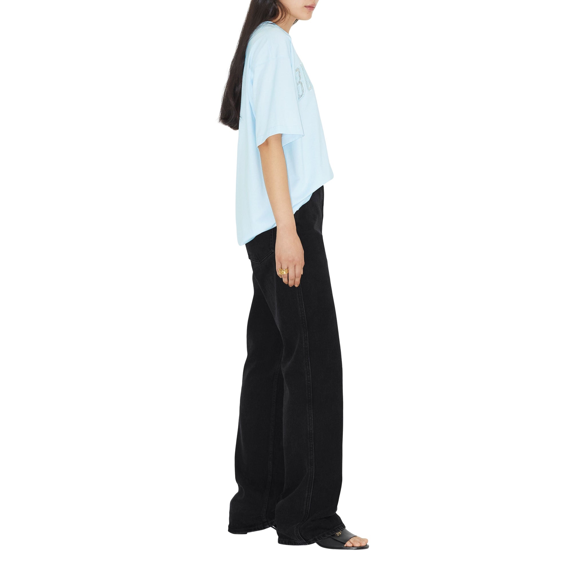 T-shirt oversize en coton à logo en dentelle - Glacier Blue