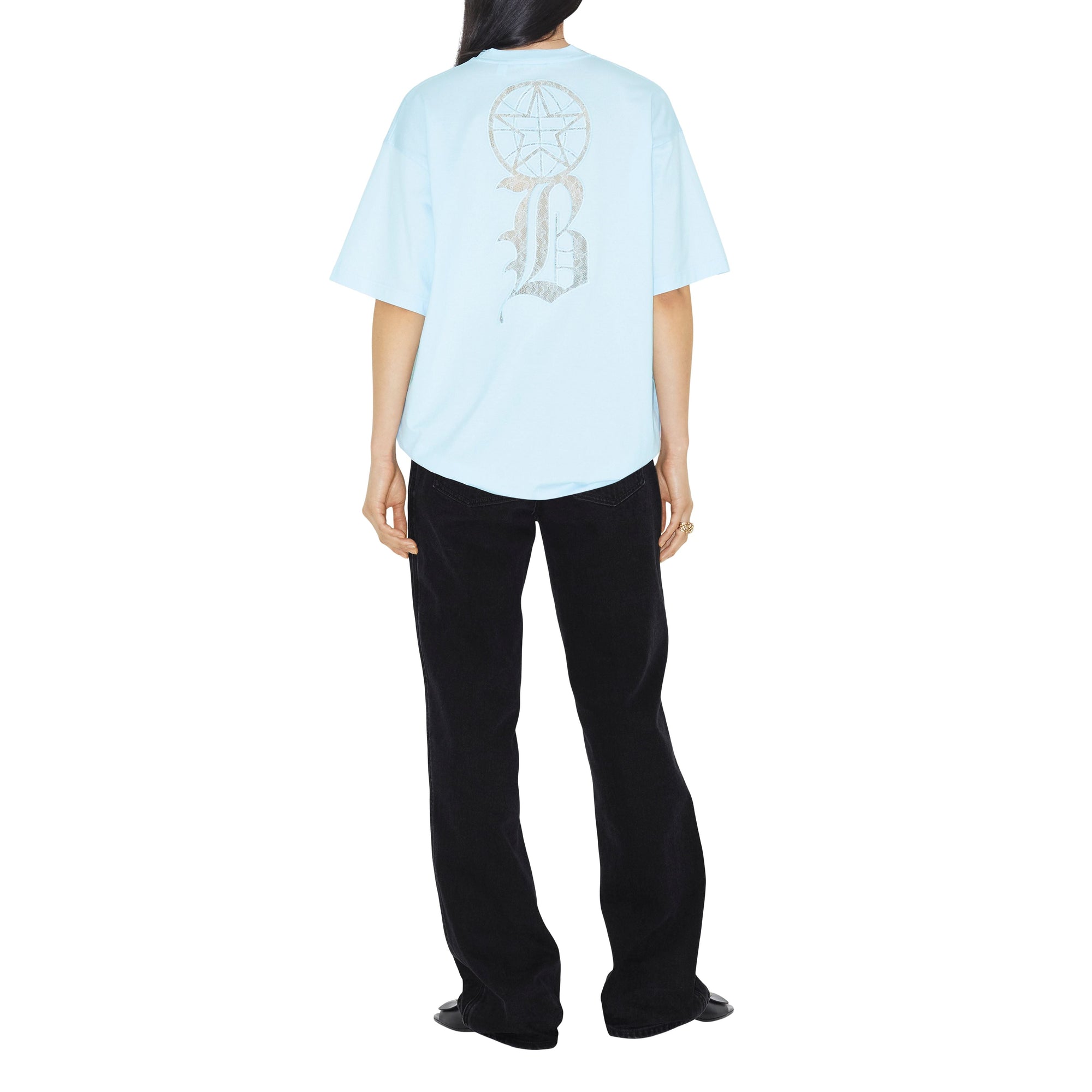 T-shirt oversize en coton à logo en dentelle - Glacier Blue