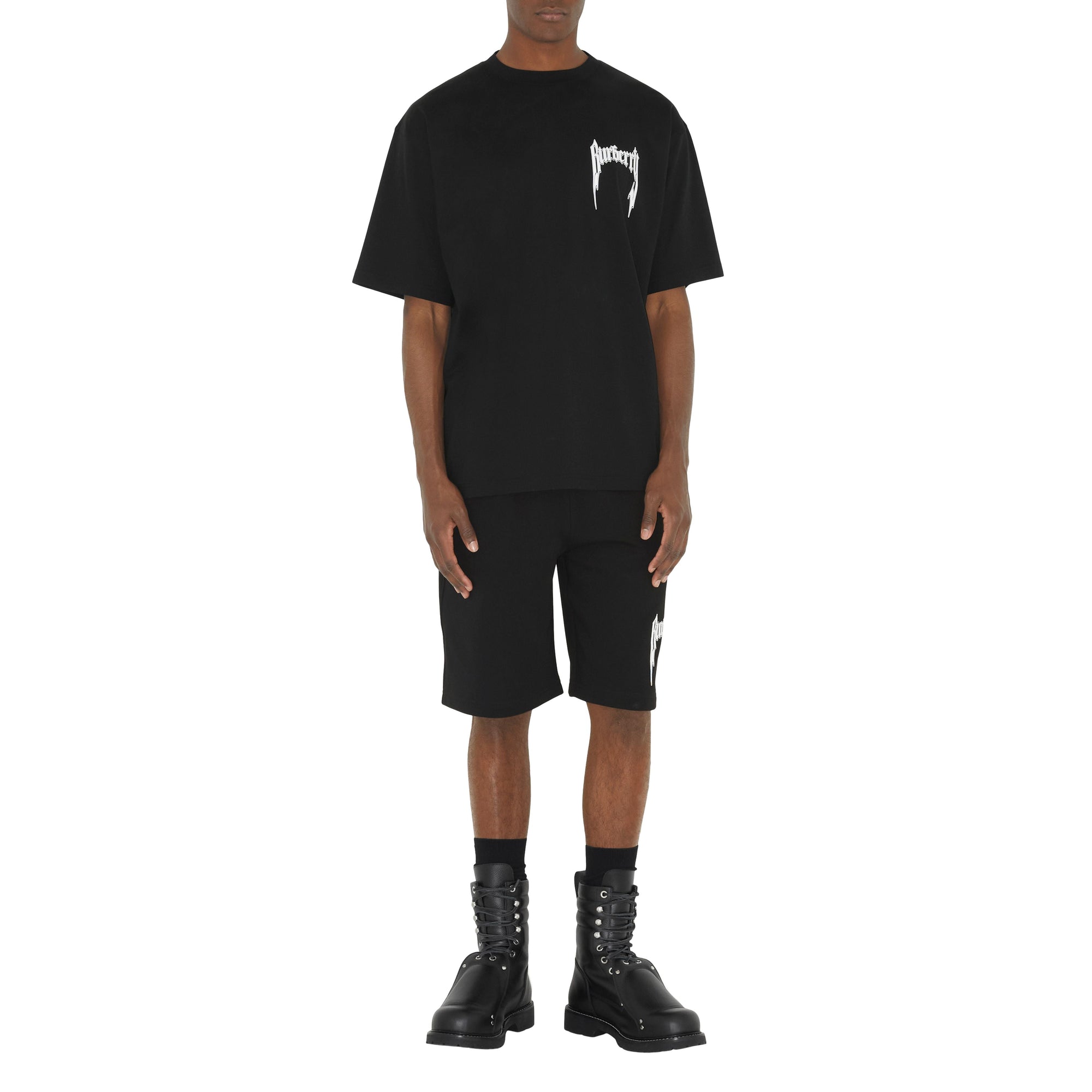 Short en coton à logo imprimé - Black
