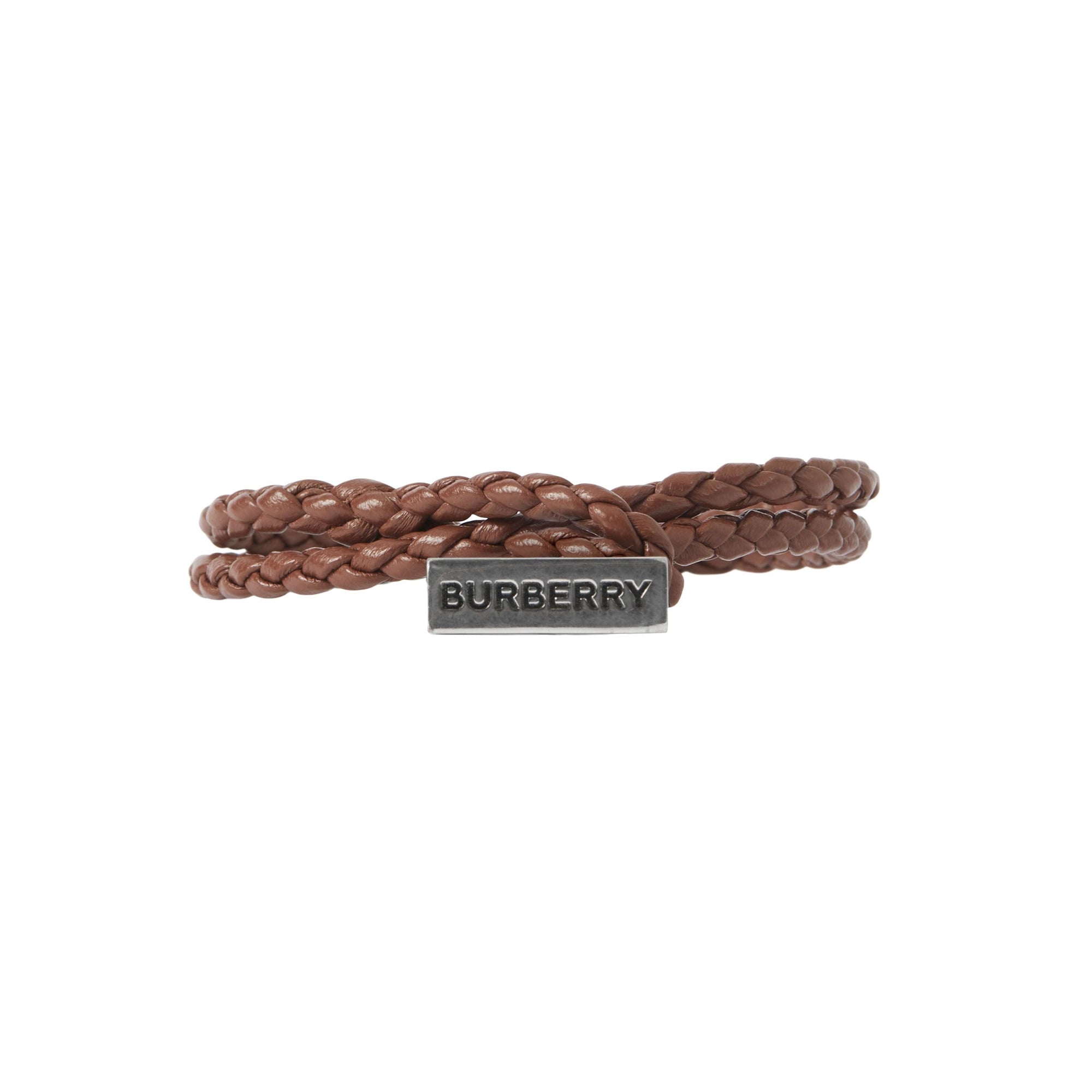 Bracelet en cuir tressé à logo gravé - Vin Steel & Dark Birch Brown