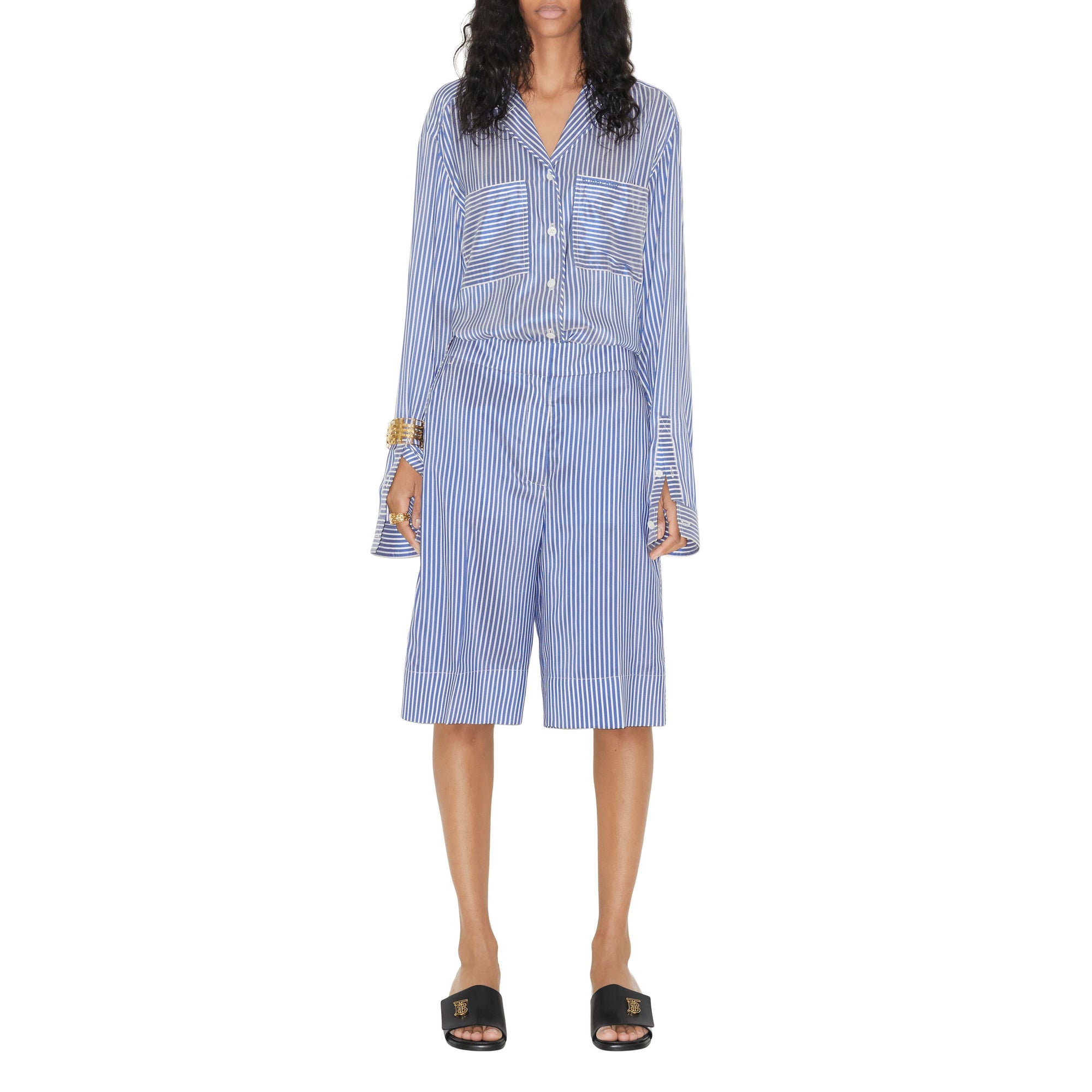 Short rayé en soie - Blue & White Stripe