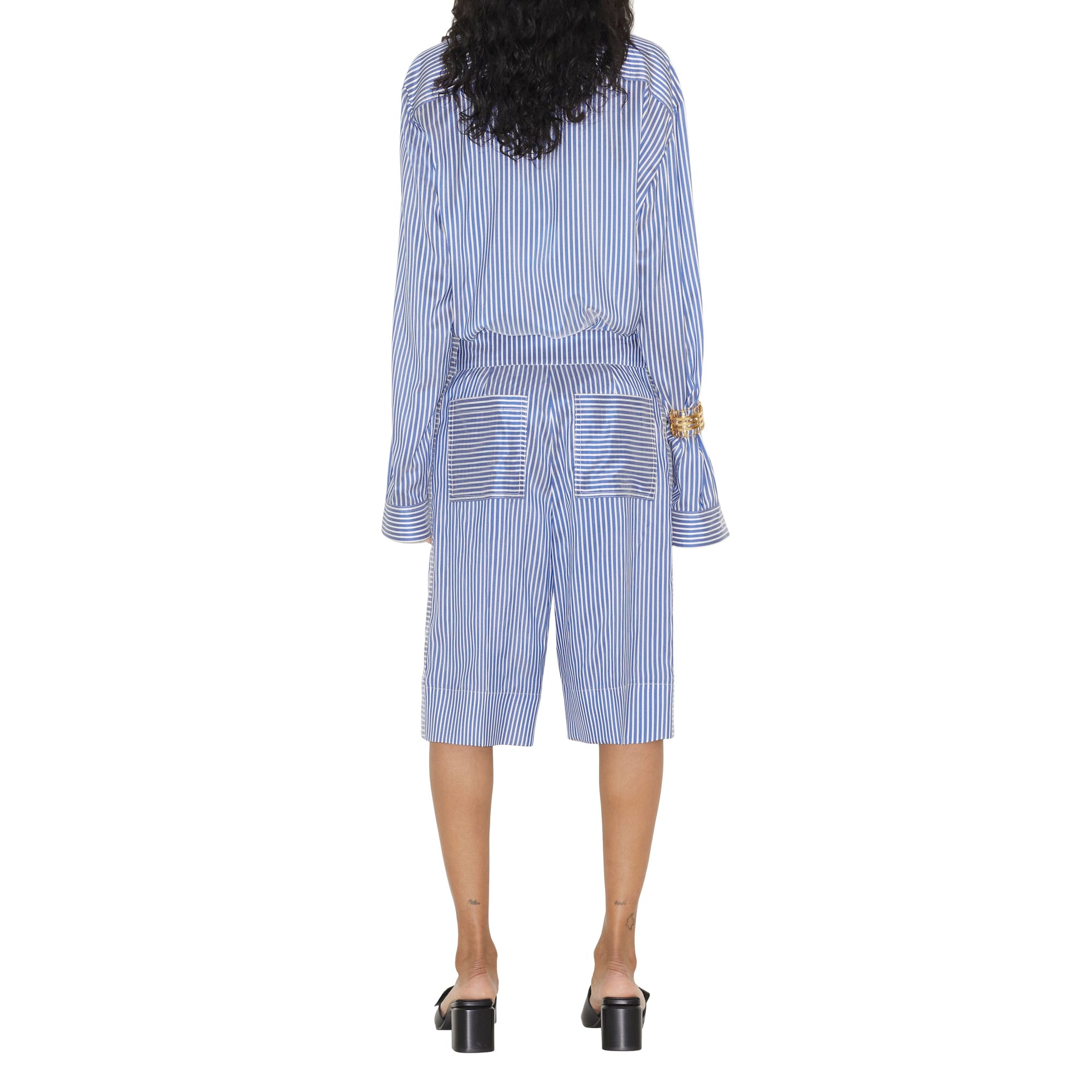 Short rayé en soie - Blue & White Stripe