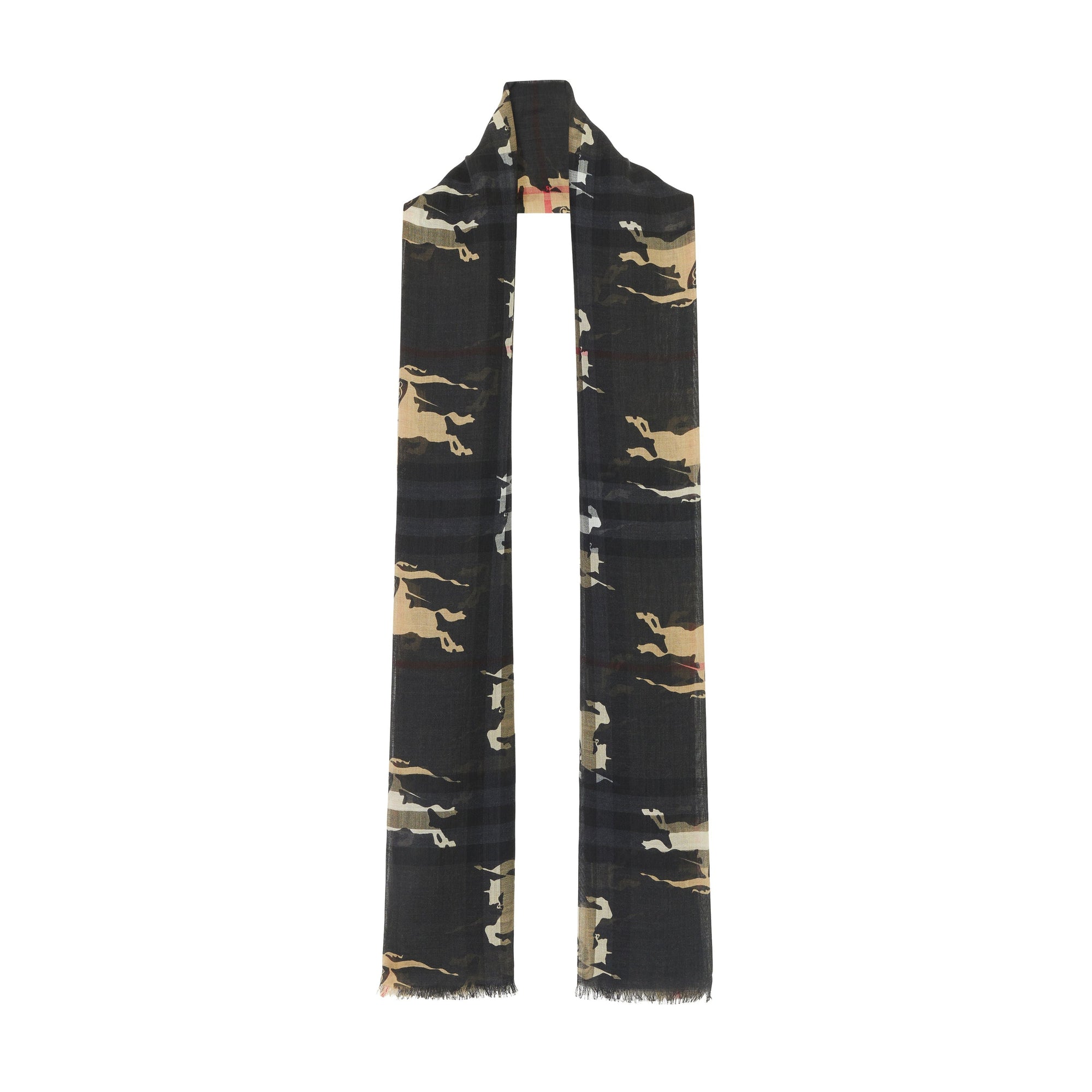 Foulard en laine et soie à motif cavalier check - Archive Beige & Black