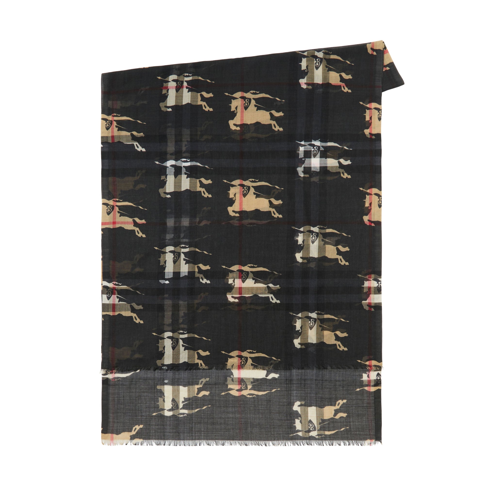 Foulard en laine et soie à motif cavalier check - Archive Beige & Black