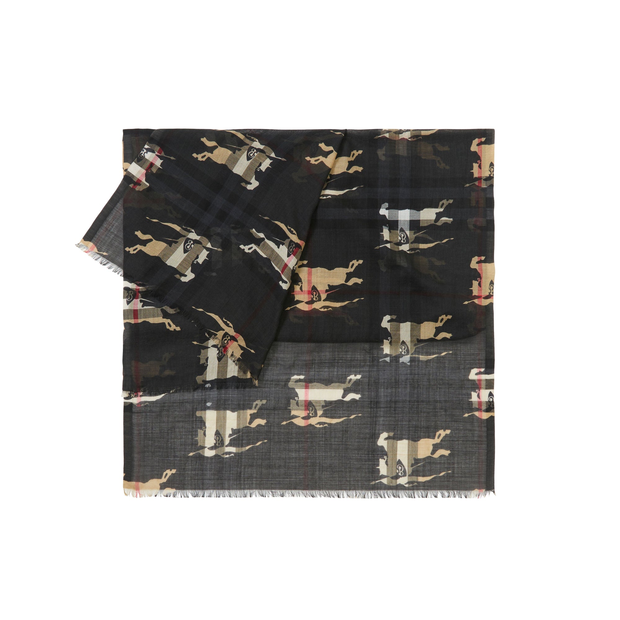 Foulard en laine et soie à motif cavalier check - Archive Beige & Black