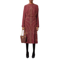 Robe en cady de soie brodée Astral - Burgundy