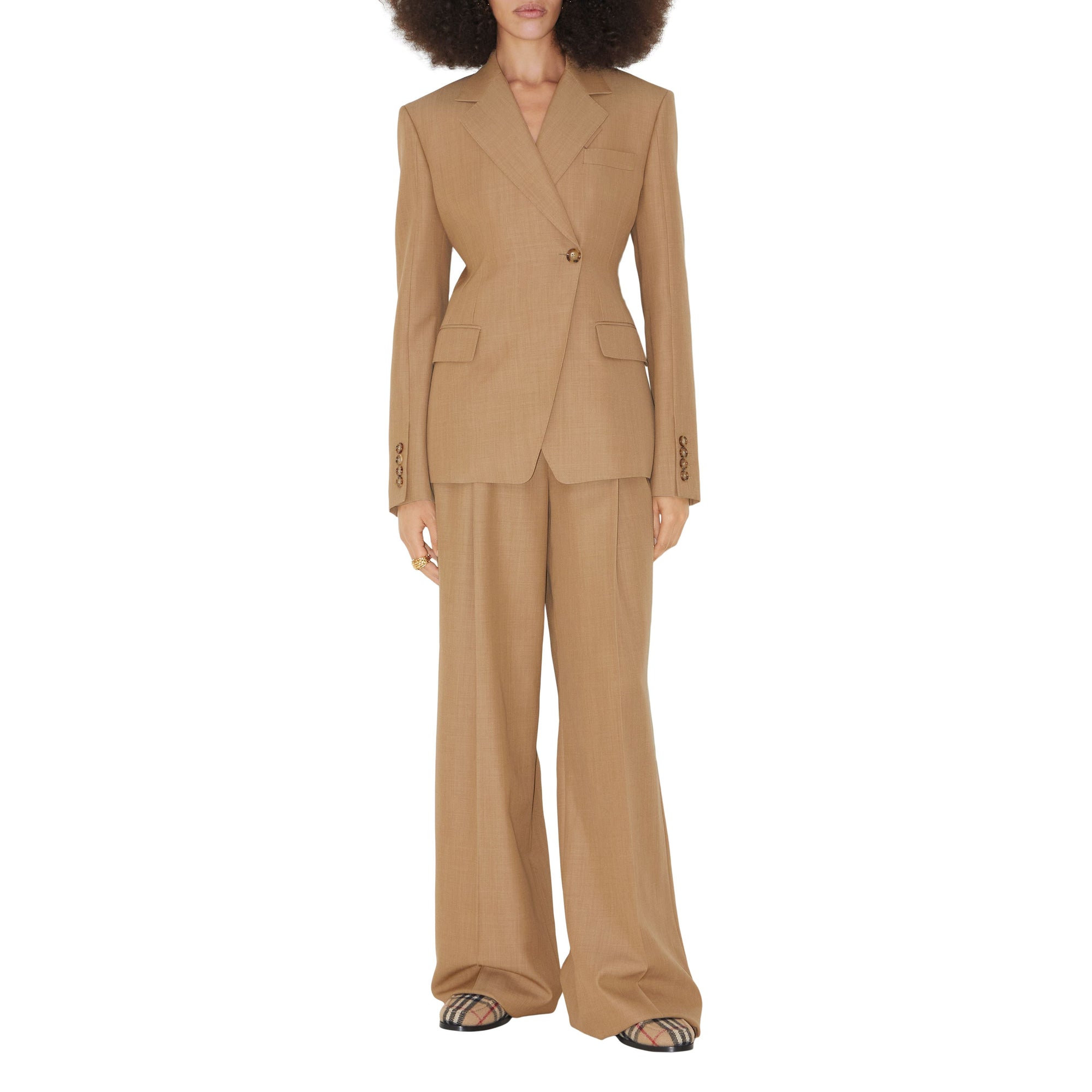 Veste blazer ajustée en laine - Camel Melange