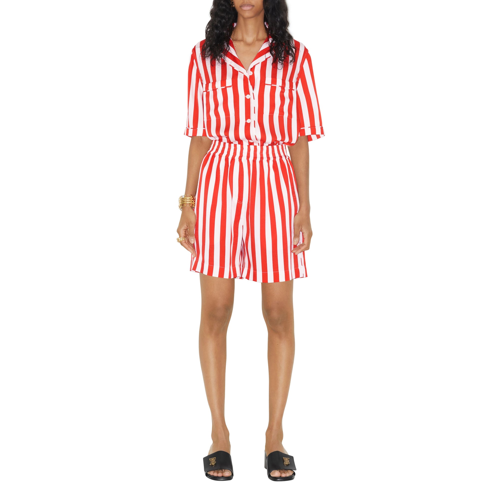 Short en soie rayé à motif cavalier - Bright Chili Red