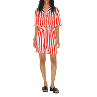 Chemise pyjama rayée en soie - Bright Chili Red