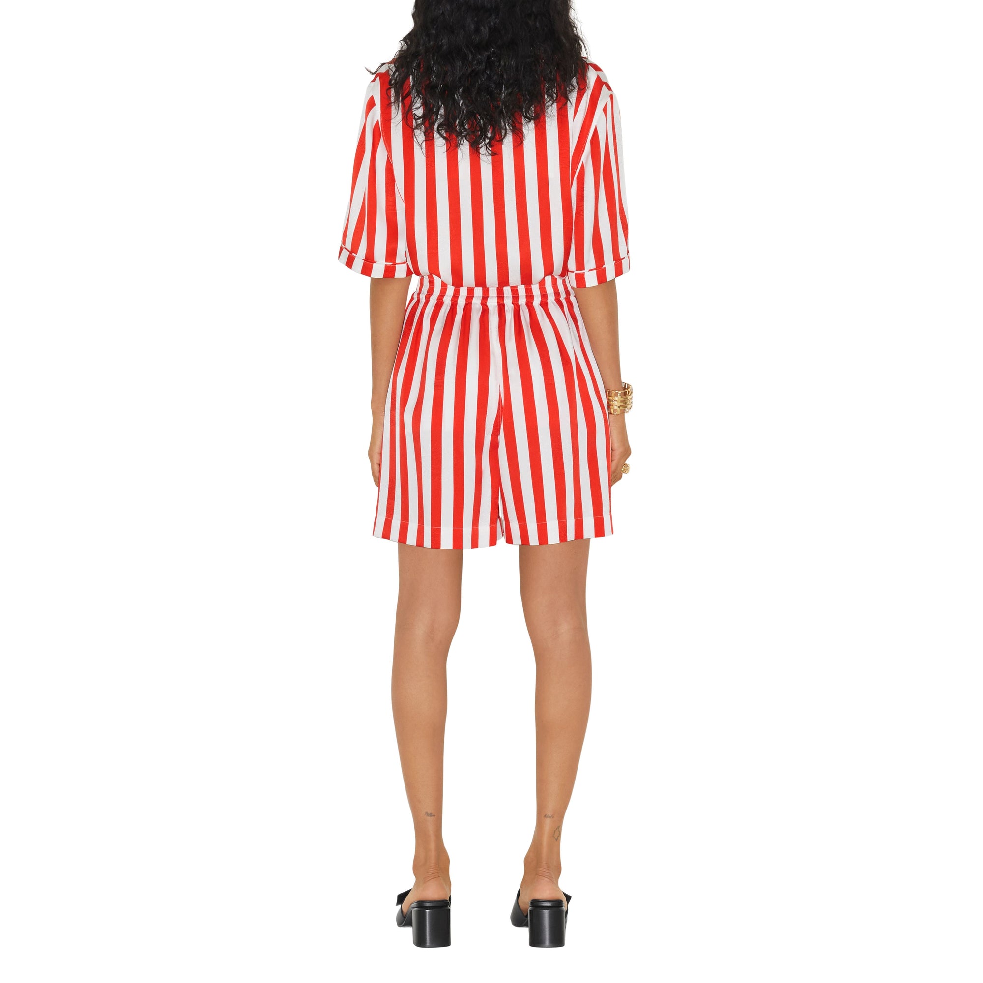 Chemise pyjama rayée en soie - Bright Chili Red