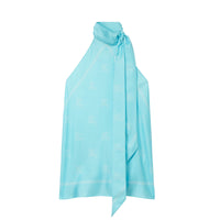 Top foulard en soie à motif cavalier - Bright Topaz Blue