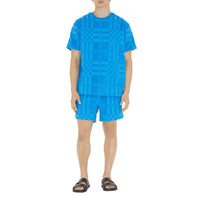 T-shirt en coton à motif check - Bright Cerulean Blue
