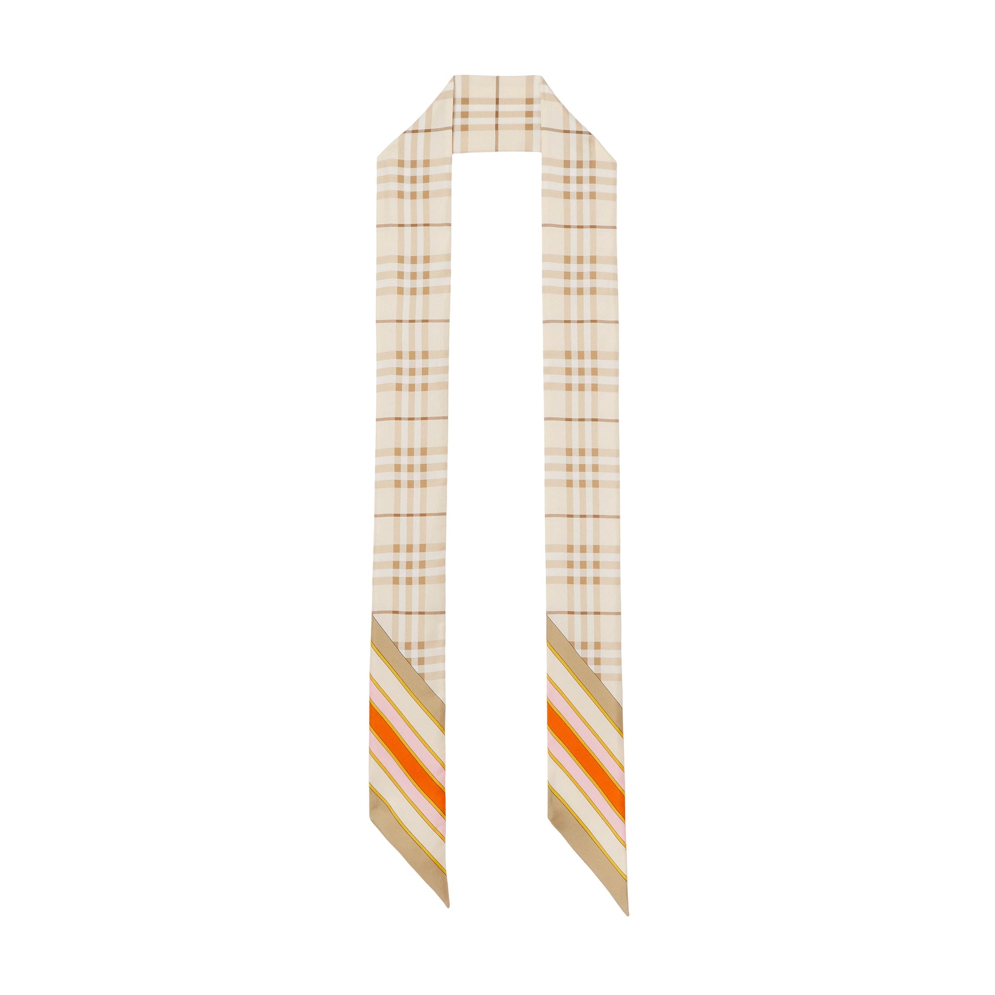 Foulard ultrafin en soie à motif check - Soft Fawn & Bright Orange