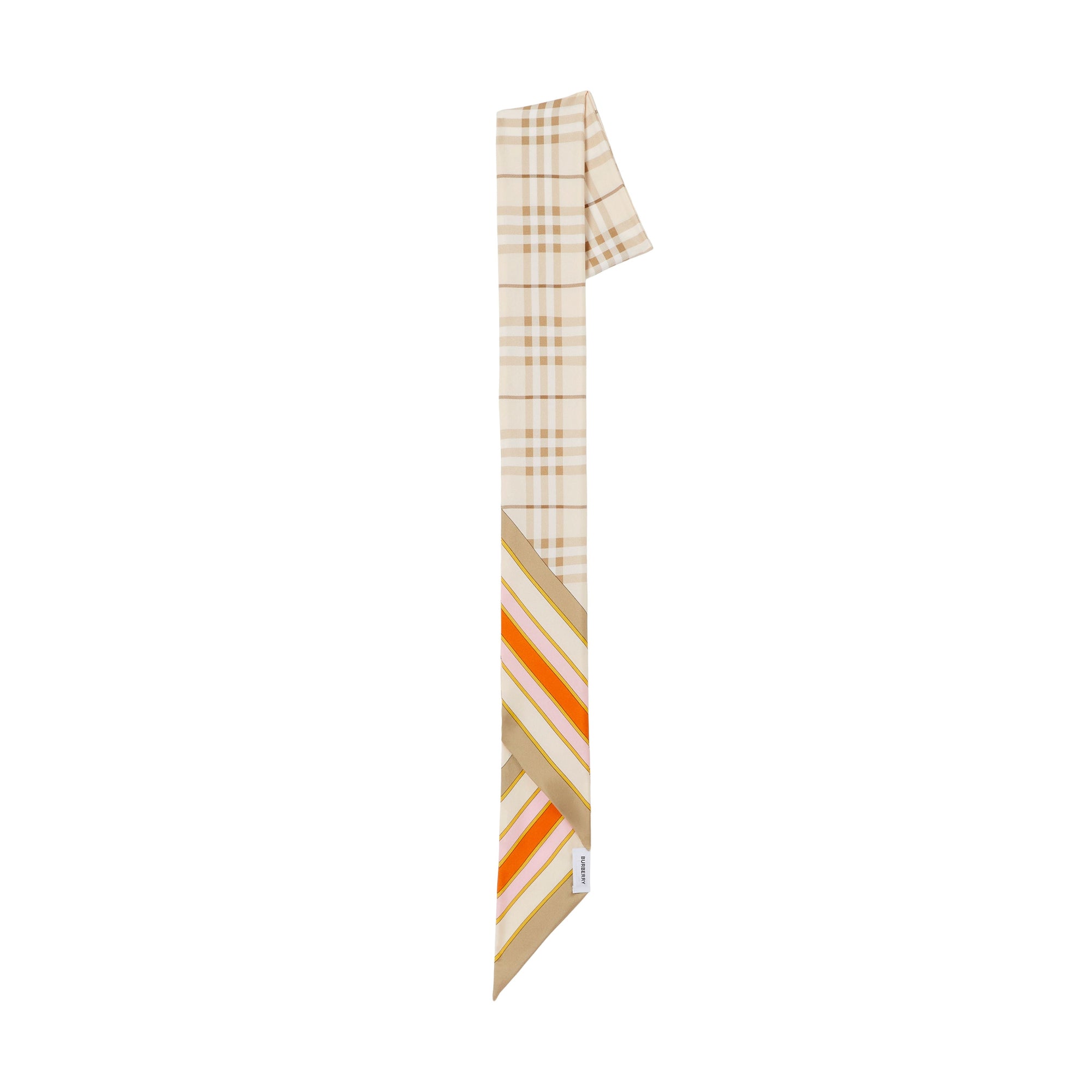 Foulard ultrafin en soie à motif check - Soft Fawn & Bright Orange