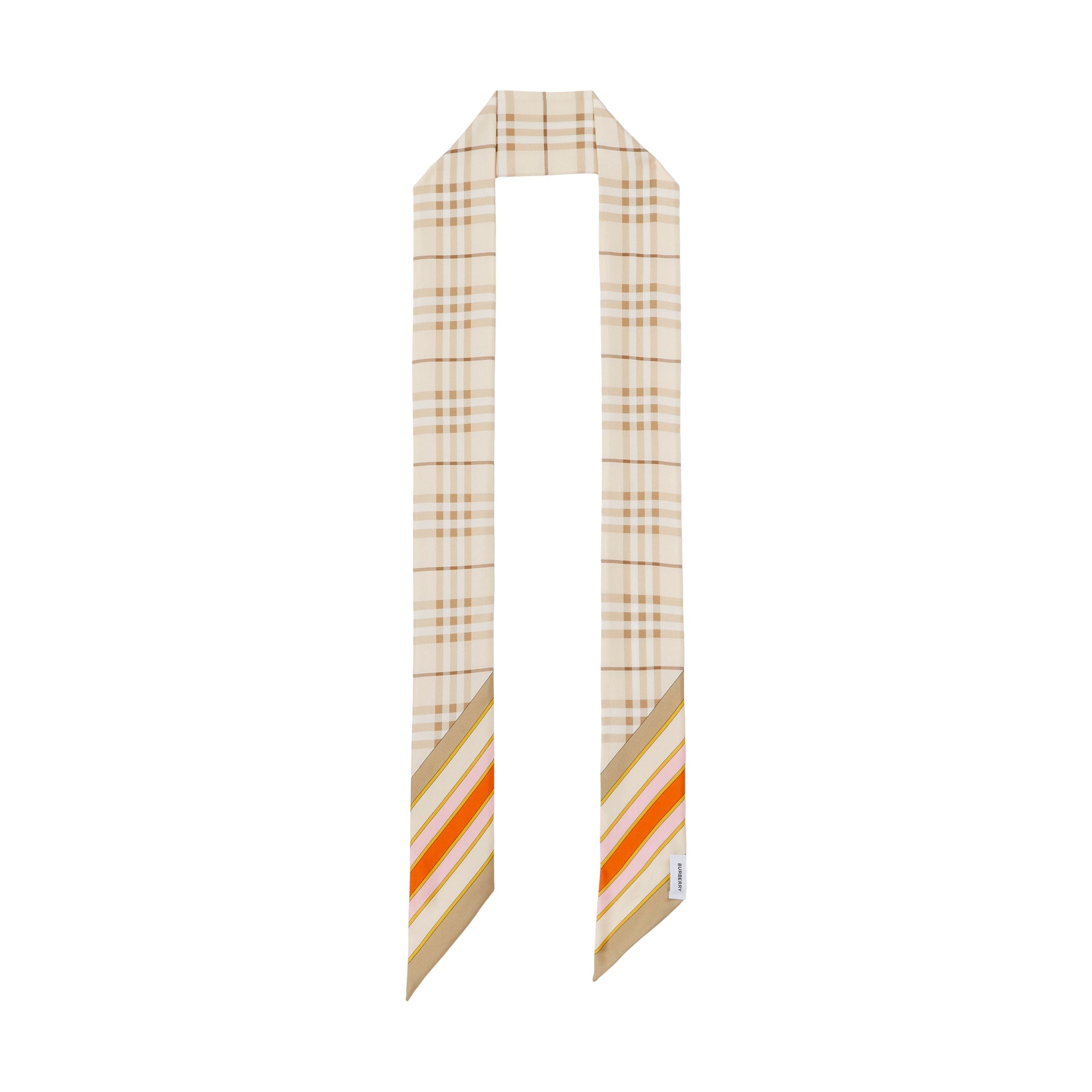 Foulard ultrafin en soie à motif check - Soft Fawn & Bright Orange