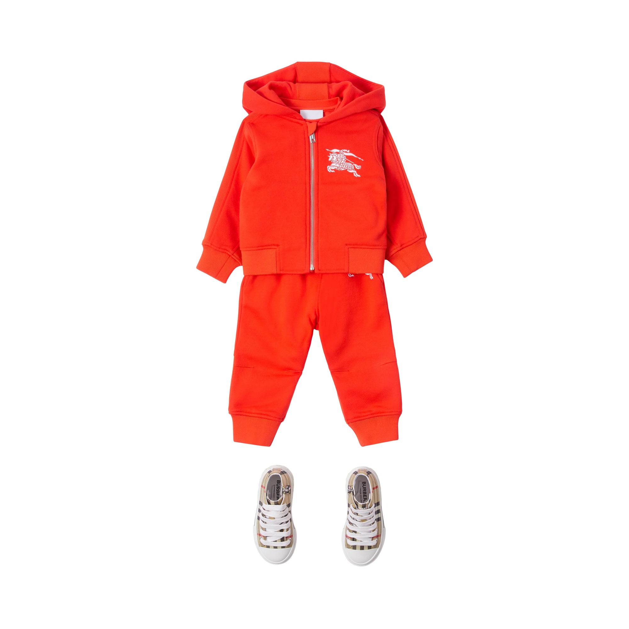 Sweat à capuche zippé en coton à motif cavalier - Scarlet Orange