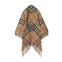 Cape en laine à motif check - Archive Beige