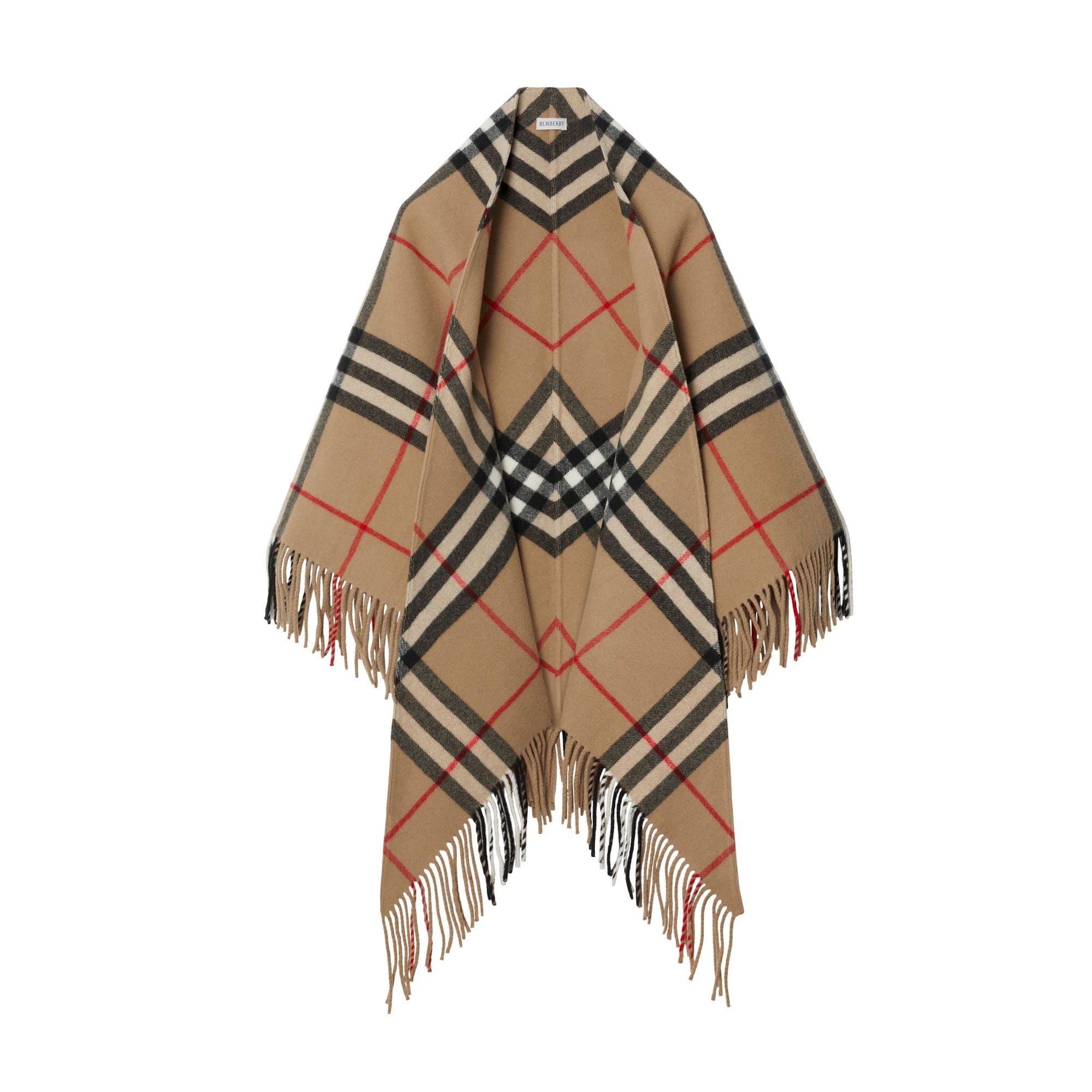 Cape en laine à motif check - Archive Beige