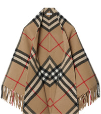 Cape en laine à motif check - Archive Beige