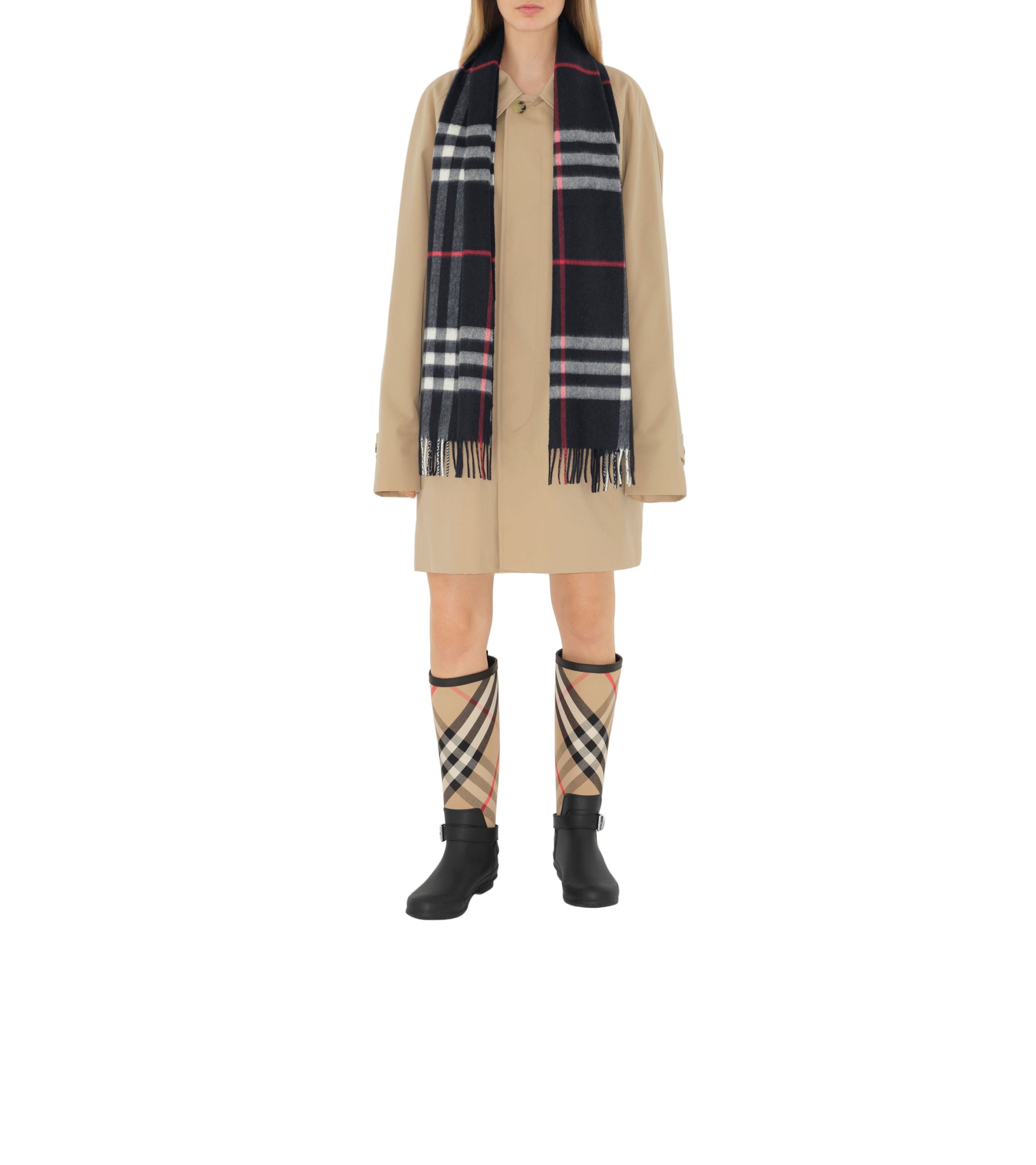 Écharpe en cachemire à motif check - Navy