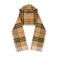 Écharpe à capuche et motif check en laine - Archive Beige