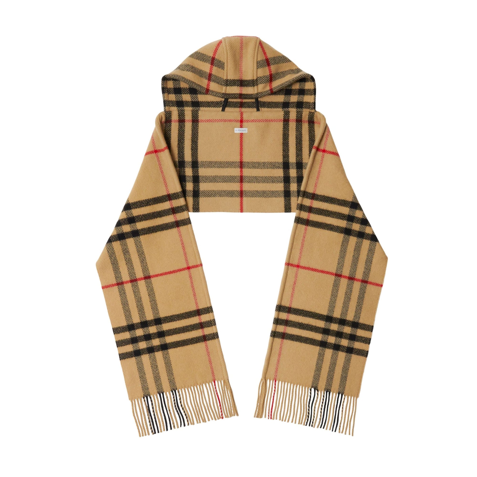 Écharpe à capuche et motif check en laine - Archive Beige