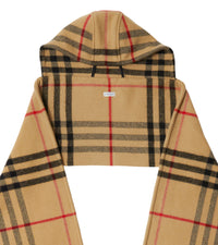 Écharpe à capuche et motif check en laine - Archive Beige