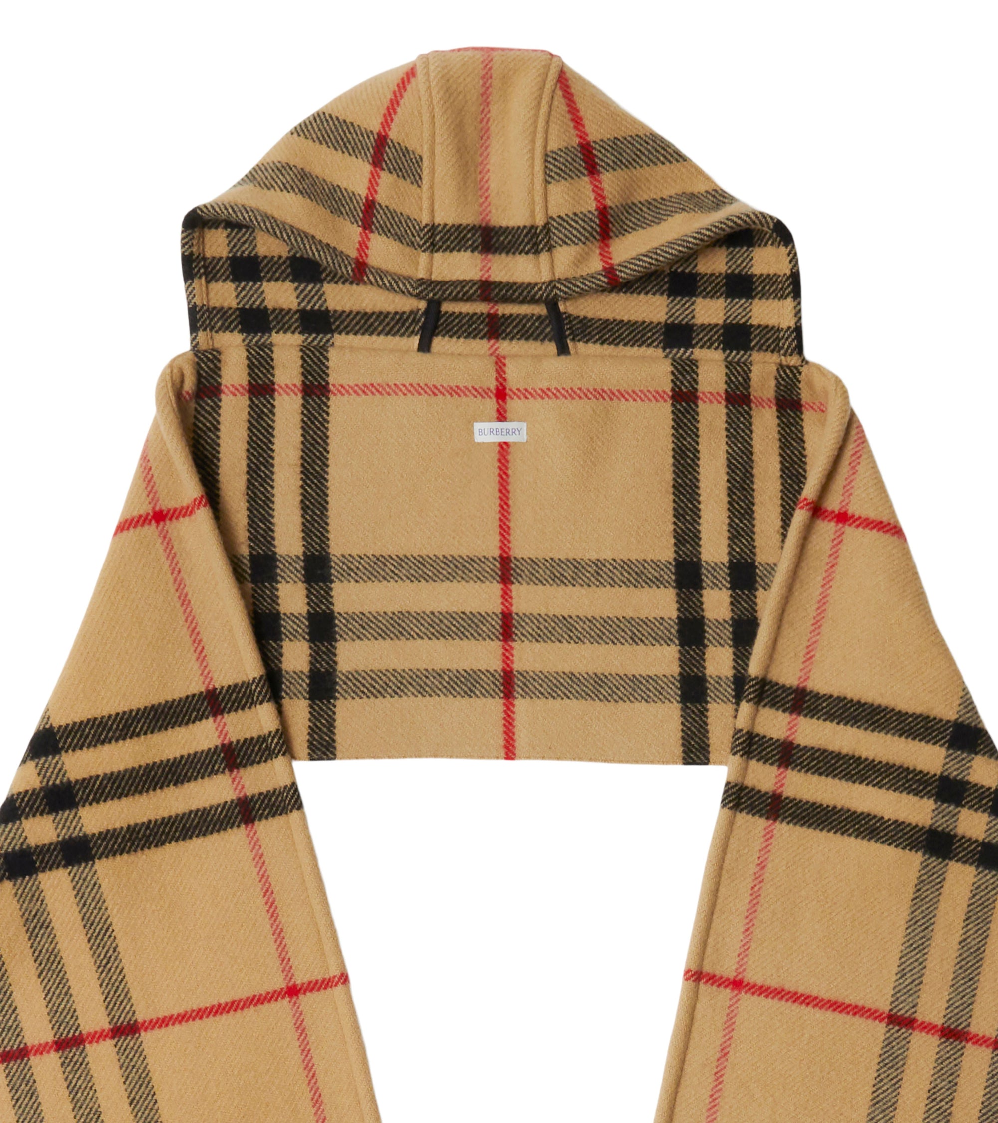 Écharpe à capuche et motif check en laine - Archive Beige