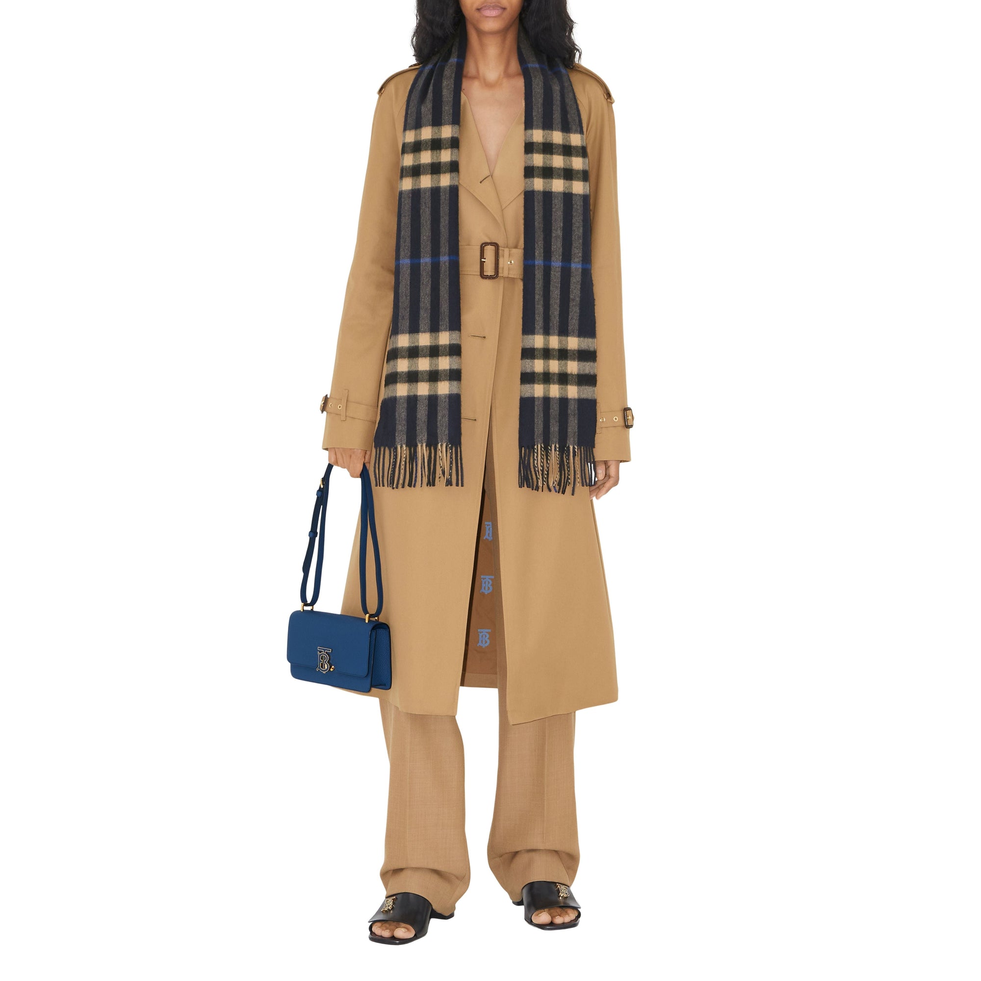 Écharpe en cachemire Burberry à motif check - Indigo & Mid Camel