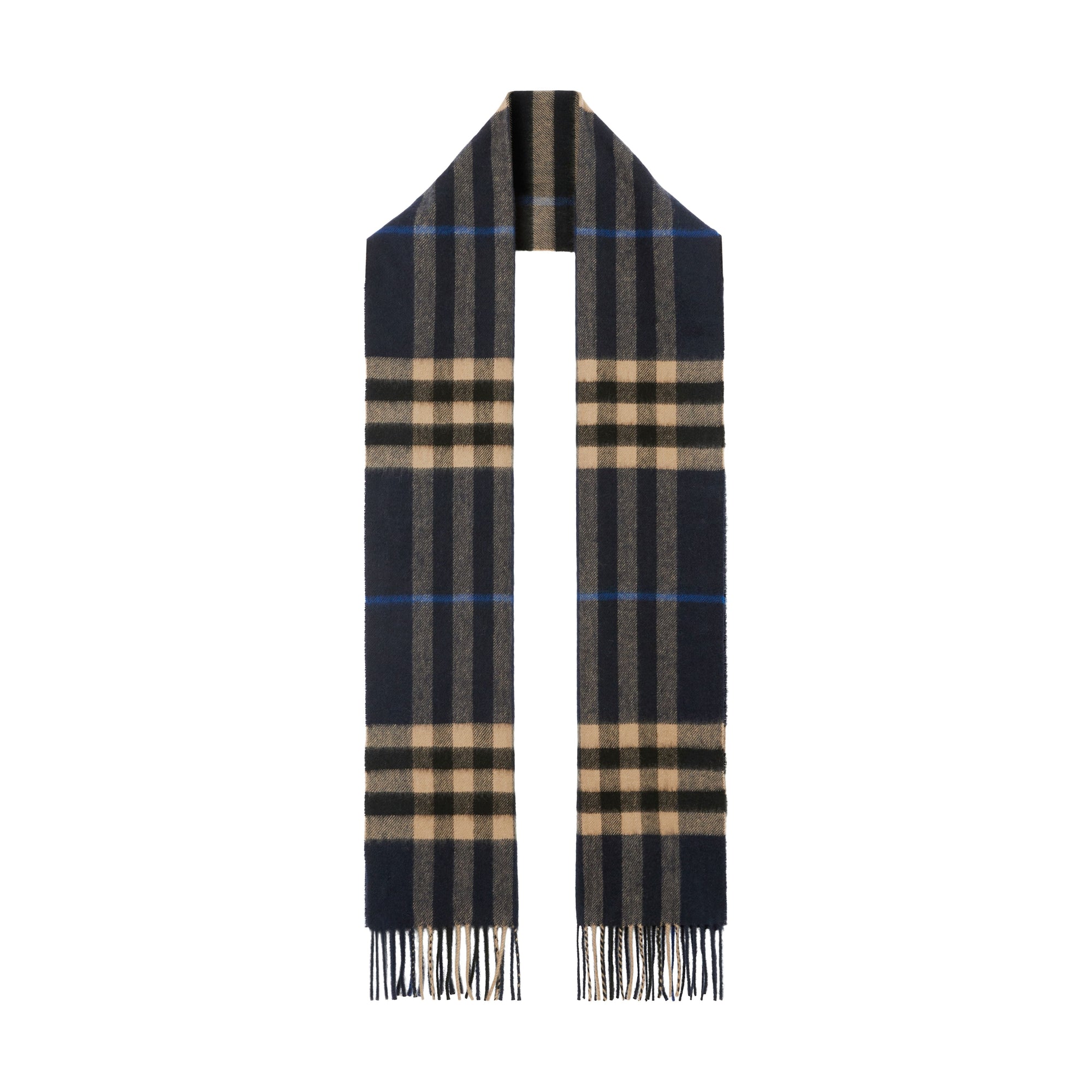 Écharpe en cachemire Burberry à motif check - Indigo & Mid Camel