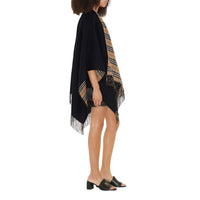 Cape réversible en laine à motif check - Black